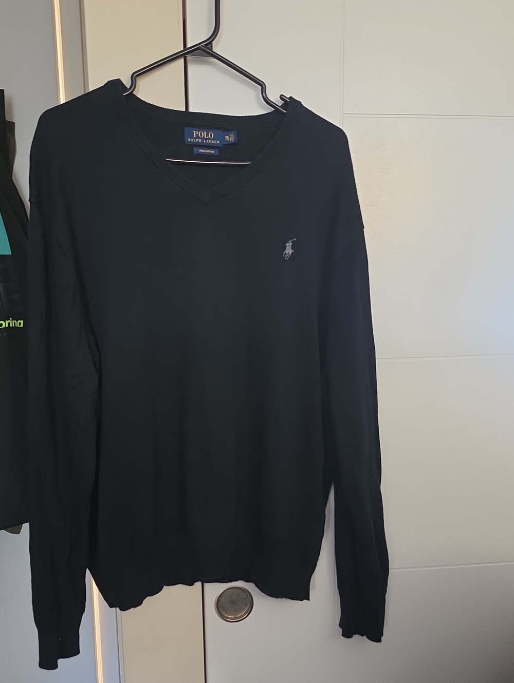 Polo by Ralph Lauren Black V-Neck Sweater with Embroidered Pony